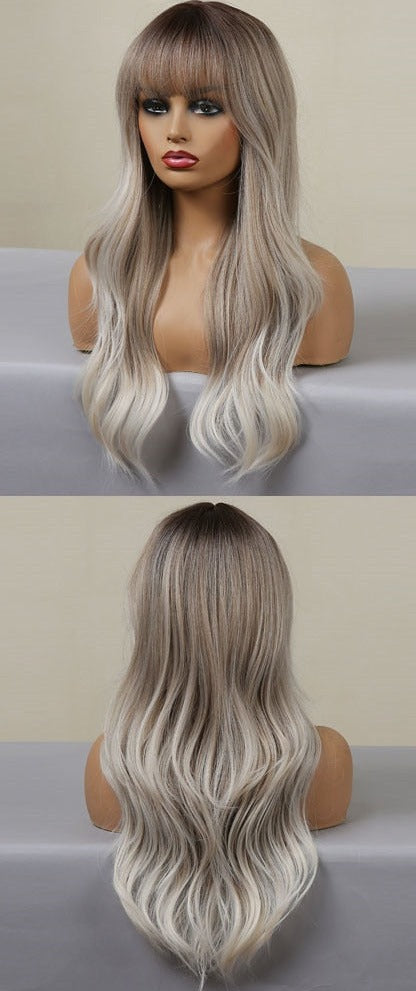 Perruque Résistante À La Chaleur Naturelle De Vague De Partie Moyenne Pour Les Femmes - rachelhair