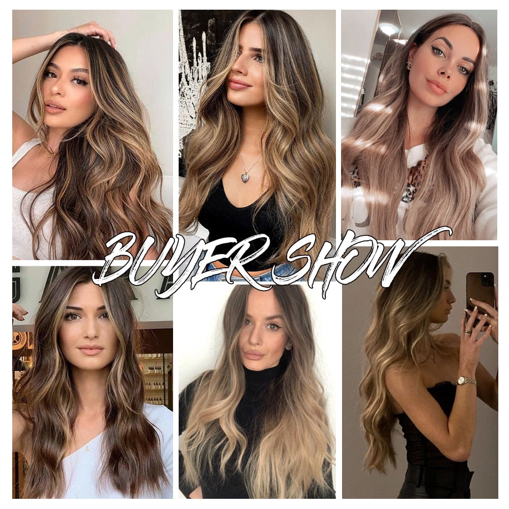 Perruque Résistante À La Chaleur Naturelle De Vague De Partie Moyenne Pour Les Femmes - rachelhair