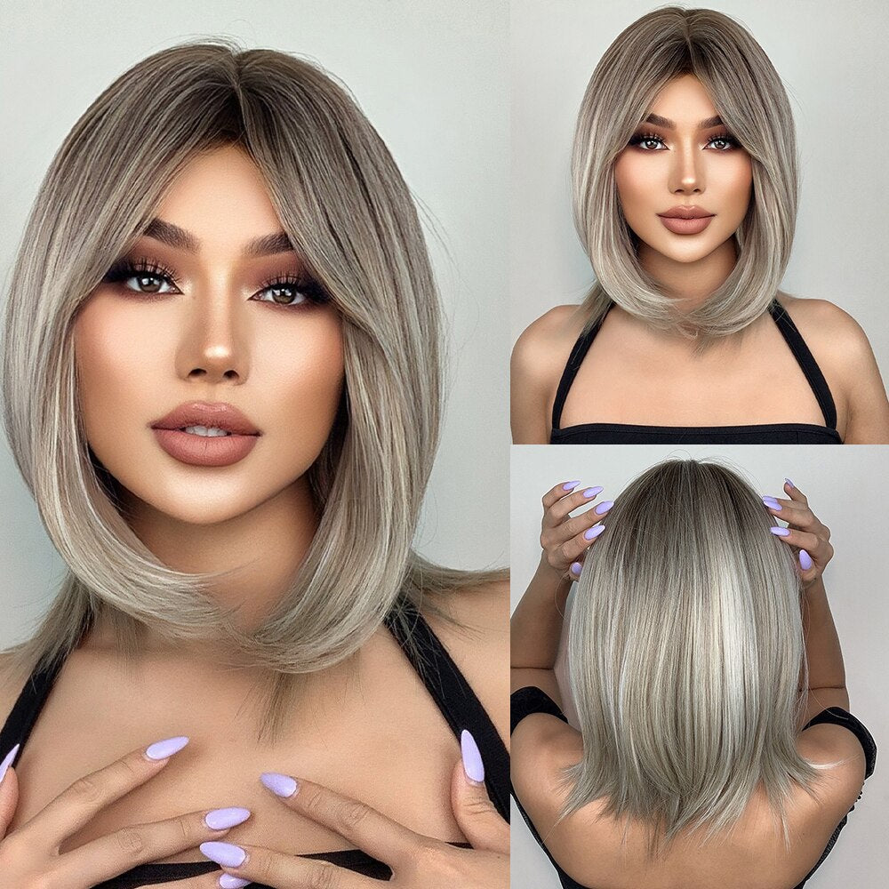 Perruques De Cheveux Quotidiens Bob Naturels À Vague D'eau Moyenne - rachelhair