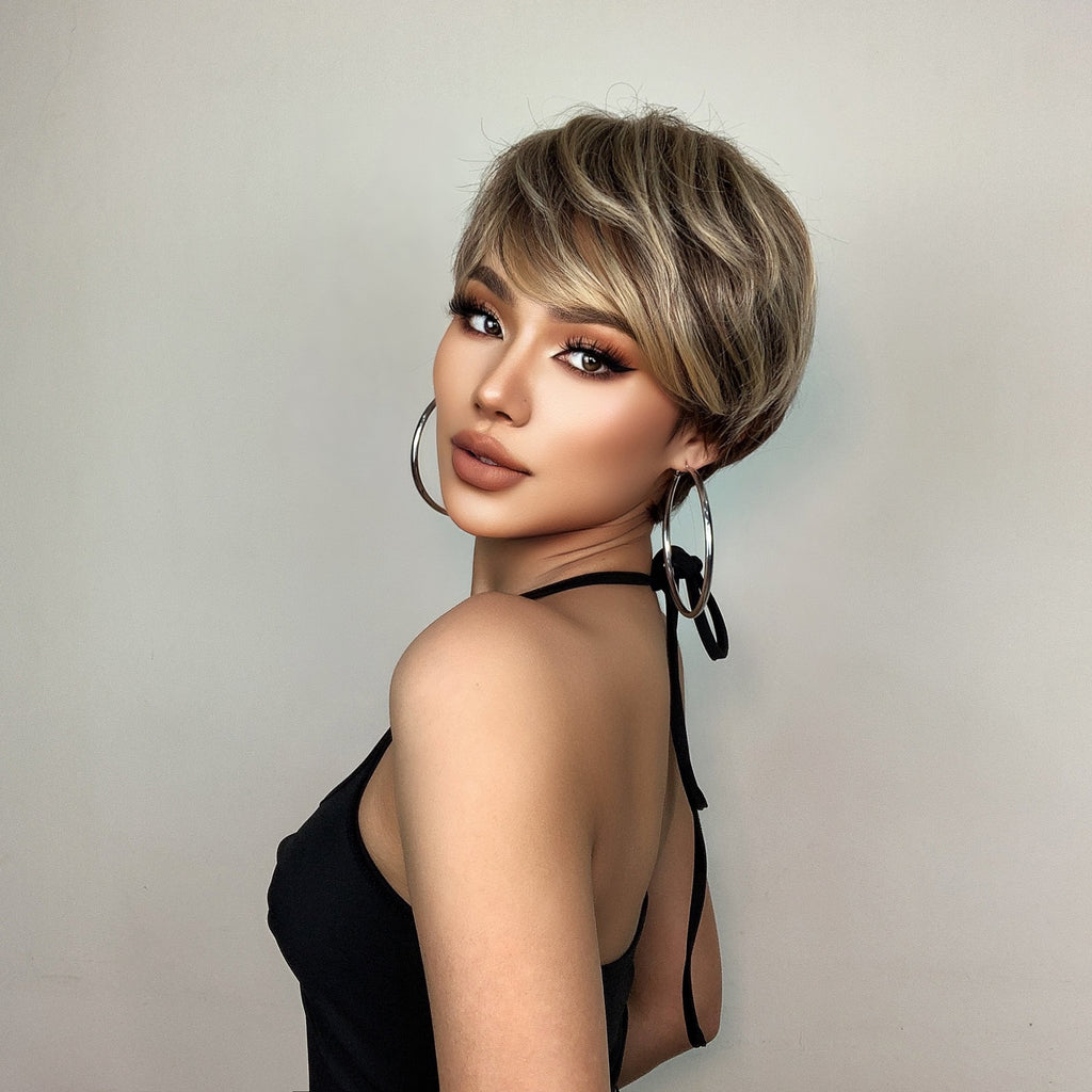 Perruques Synthétiques Courtes Pixie Cut avec Frange - rachelhair