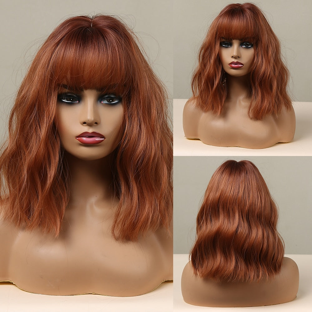 Perruques De Cheveux Quotidiens Bob Naturels À Vague D'eau Moyenne - rachelhair